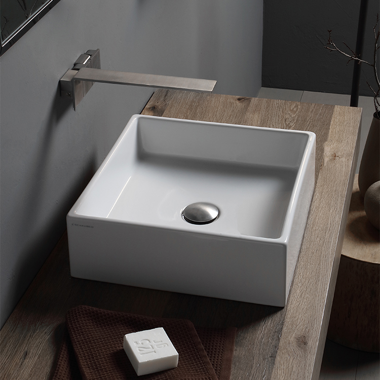 Bathroom Sink, Scarabeo 8031, Square White Ceramic Vessel Sink
